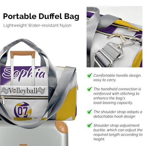 Personalized Volleyball Purple Yellow Multi-Function Travel Duffel Handbag Large Capacity Handbag Women Men Gym Yoga Ballet with Name - color: Volleyball 2