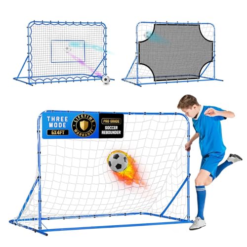 Soccer Baseball Rebounder Net, Soccer Goal Net, Volleyball Softball Rebound Pitchback Net Quick-Switch Angle Training for Control, Passing Practice, Bounce Back Rebounder Goals Gifts Trainer Equipment - size: 6FTx4FT