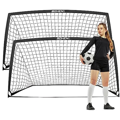 BOHEN 9x5 FT Kids Soccer Goals with Carry Bag, Portable Folding Soccer Net for Backyard Training, Indoor/Outdoor Use for Youth and Adult
