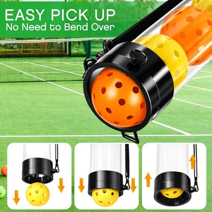 Soulchen 2 Pack Ball Retriever Upper Compatible with Pickleball Tennis Pickup Tube Holds 11/16 Balls with Shoulder Strap Easy Pickup Portable Ball Holder Storage Compatible with Pickleball - size: 16 Balls