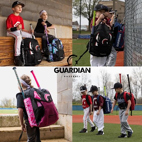 Guardian Baseball Backpack for Youth, Softball Bag for Girls, Durable Bat Bags Baseball Youth Boys and Girls, TBall Bag – Includes Hook to Hang on Fence - color: Navy/White