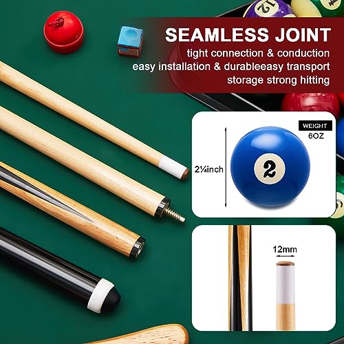 Jenaai Pool Table Accessories Set with 6 Cue Sticks, 16 Billiard Balls, Triangle & Diamond Racks, Cue Chalk, Tip Tool, Brushes, Score Holder for Tabletop Billiards Games