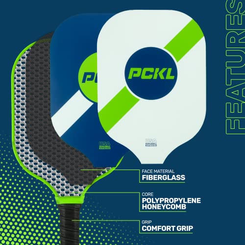 PCKL Pickleball Starter Bundle Series 2 Paddles and 4 Pickleball Balls Set | USA Pickleball Approved | Fiberglass Face with Large Sweet Spot | Honeycomb Core