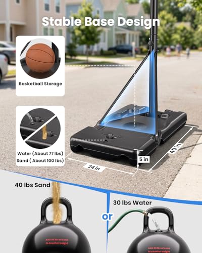 IGL Portable Basketball Hoop, 5.6-10FT Adjustable Basketball Goal System, 40/44 Inch Outdoor Basketball Hoop & Goals for Kids, Youth, and Adults in The Backyard, Driveway with PC Backboard - color: Matte Grey