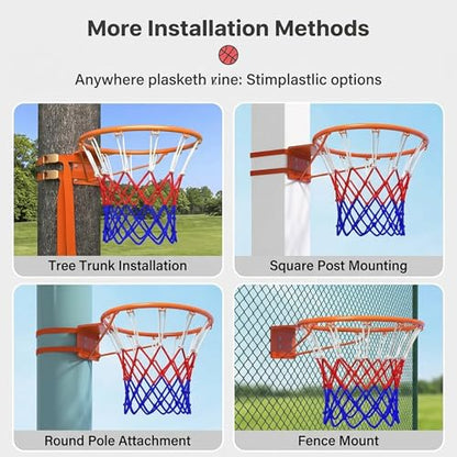 Heavy Duty 18" Basketball Hoop Wall Mount Replacement, Dual Spring Shock Absorption, Easy No-Drill & Drill Installation for Outdoor Indoor Use