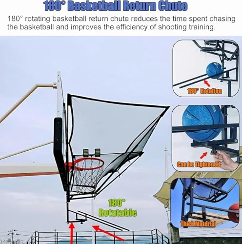 Hanging Basketball Return，Basketball Shot Returner,Inside Outside Hanging Basketball Hoop Return Attachment Lightweight Basketball Shooting Trainer Aid, Portable Basketball Rebounder Net Bal