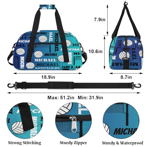Custom Volleyball Gym Bag Duffel Bag for Women Men, Personalized Name Sport Bag Overnight Bags Customized Travel Weekender Bag, Blue - color: Blue