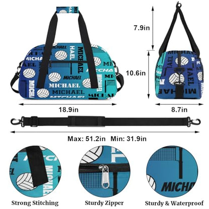 Custom Volleyball Gym Bag Duffel Bag for Women Men, Personalized Name Sport Bag Overnight Bags Customized Travel Weekender Bag, Blue - color: Blue