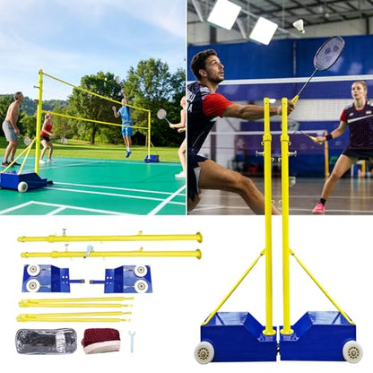 Volleyball Poles for Backyard,Heavy Duty Volleyball/Badminton Poles with Nets, Indoor Volleyball Nets with Poles with 4 Adjustable Heights,Portable Outdoor Badminton Poles for Adult Kids School