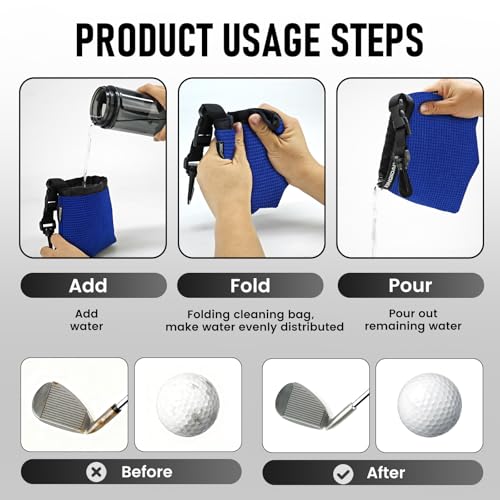 Golf Club and Golf Ball Cleaning Bag - Cleans Club Grooves, Waterproof Clean Face Tech, Detachable Clip, Machine Washable, Stay-Dry Exterior,Golfer Gifts for Men (1, BLUE) - color: Blue