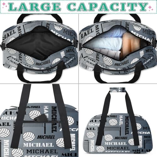 Custom Volleyball Gym Bag Duffel Bag for Women Men, Personalized Name Sport Bag Overnight Bags Customized Travel Weekender Bag, Black Grey - color: Black Grey