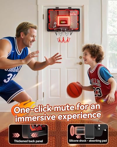 Indoor Basketball Hoop Pro for Kids, Over The Door Basketball Hoop Indoor with LED Light/Scoreboard/4 Balls- Upgraded Anti-Impact Backboard, Basketball Toys Gifts for 6 7 8 9 10 11 12 Year Old Boys