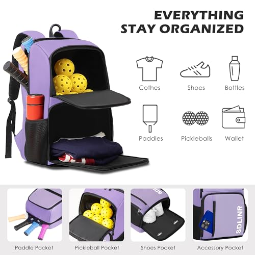 SDLINR Pickleball Bag Fits 4+ Paddles, Large Pickleball Backpack with Shoe Compartment and Fence Hook,Pickleball Gifts for Men Women