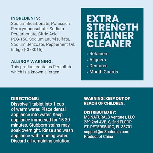 Retainer Cleanser Tablets Cleaner, Removes Odors Discoloration Stains and Plaque 2 Month Supply Denture Cleansers Retainers Mouth Guards Denture Bath Mint by M3 - size: 60 Count