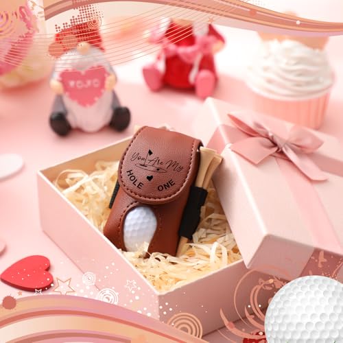 Realspring 8 Pcs Valentines Day Gift for Husband Him Gift Golf Ball Holder and 5 Pcs Wood Tees 2 Golf Ball for Men Boyfriend Husband Valentines Anniversary Christmas Birthday