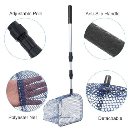 PATIKIL Telescopic Table Tennis Ball Picker, Aluminum Alloy Portable Ping Pong Ball Pick Up Net Bag for Balls Picking, Blue