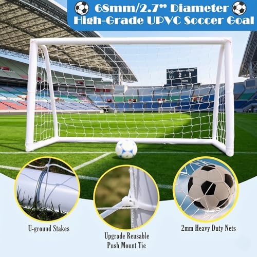 EGREE Portable Soccer Goal for Backyard - 12x6FT/8x6FT/6x4FT Heavy Duty Football Net Goals for Adults & Youth Training, Outdoor PVC Soccer Goal Post with Weatherproof UPVC Frame & Ground Stakes, White - size: 6FT*4FT