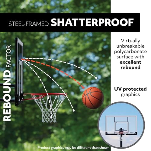 Lifetime Portable Basketball Hoop, 50 Inch Shatterproof Fusion Backboard, Adjustable Height 8-10 Ft, Broomstick Adjust, Base with Wheels, Slam-It Rim