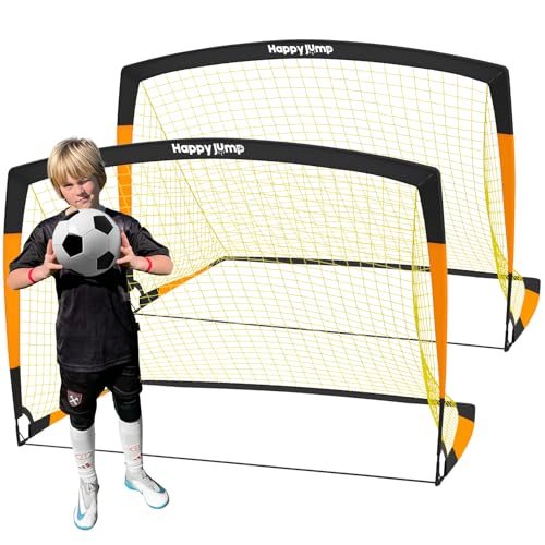 Happy Jump 7x5' & 5x3.6' Portable Soccer Goals for Kids Ages 6-14, Weatherproof Net and Steel Frame for Backyard Fun and Outdoor Training, Quick Setup and Sturdy for All Weather Conditions - style: 5x3.6 FT, 2 Set