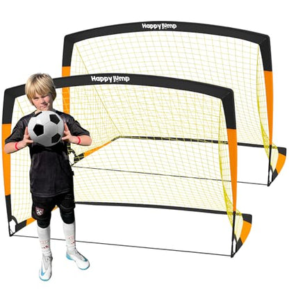 Happy Jump 7x5' & 5x3.6' Portable Soccer Goals for Kids Ages 6-14, Weatherproof Net and Steel Frame for Backyard Fun and Outdoor Training, Quick Setup and Sturdy for All Weather Conditions - style: 5x3.6 FT, 2 Set