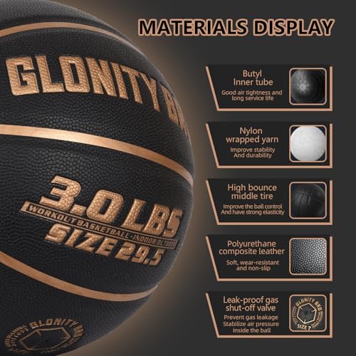 Weighted Basketball Grey 28.5"/29.5", 2.2LBS/3LBS Non-Slip Outdoor/Indoor Heavy Training Basketball for Dribbling, Passing, Rebounding & Skill Development