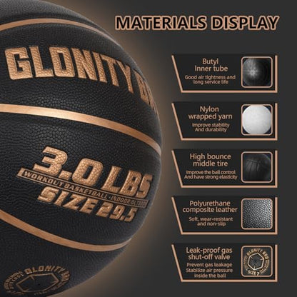Weighted Basketball Grey 28.5"/29.5", 2.2LBS/3LBS Non-Slip Outdoor/Indoor Heavy Training Basketball for Dribbling, Passing, Rebounding & Skill Development