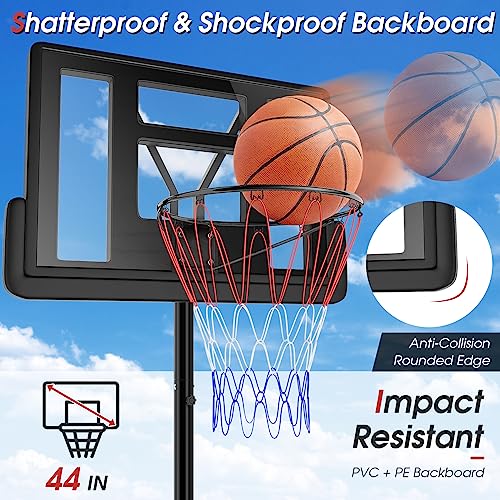 GYMAX Basketball Hoop, 5.9-10 FT Adjustable Basketball Goal with Shatterproof Backboard & 2 Nets, Portable Basketball Hoop for Indoor/Outdoor Kids Teens Adults