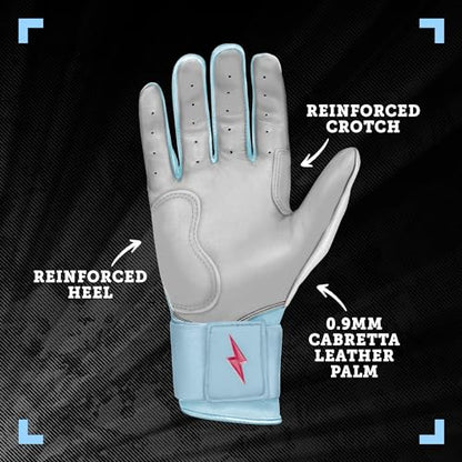 BRUCE BOLT Signature Series Long Cuff Batting Gloves - Pro-Athlete Collection - Adult & Youth Sizes - color: Happ/White, size: XX-Large