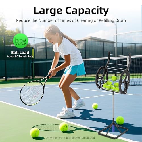 LYNICESHOP 2 in 1 Tennis Ball Pickup, Automatic Ball Receiver with Handle, Holds Up to 55 Tennis Balls