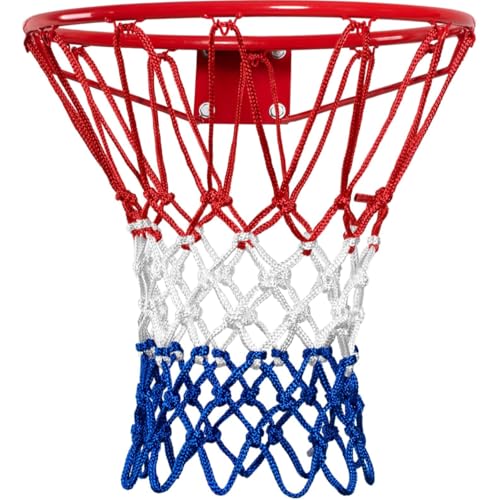 Basketball Net,(7.16 oz) 12 Loops Professional Heavy Duty Basketball Net Replacement,All Weather Anti Whip,Suitable for Outdoor Standard 12 Loops Basketball Hoop - color: Red/white/blue