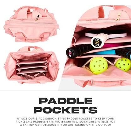 Franklin Sports Flex Pickleball Backpack - Pickleball Bags for Women - Store Pickleballs, Paddles + Court Equipment - Versatile Lifestyle Bag Design - Pink