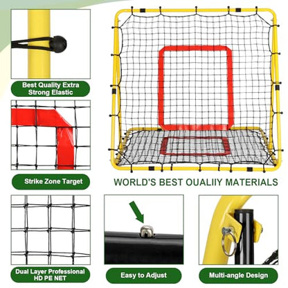 BaseGoal Baseball and Softball Rebounder Net,Baseball Rebounder,Volleyball Rebounder,Pitch Back Net,Multi-Sport Training Rebound Screen,with Pitching Target,Easy Adjustable Angles - style: 47x47 in Yellow
