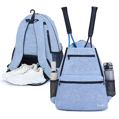 Tennis Bag Professional Tennis Backpack for Men and Women Racket Bags Holds 2 Rackets with Ventilated Shoe Compartment - color: Blue with Shoes Compartment