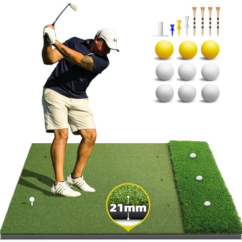 Bltend Dual Turf Golf Mat 31mm: 5x5ft/5x4ft Heavy-Duty Golf Hitting Mats Practice Outdoor/Indoor, Elite Dense Artificial Turf Matt Training Aid for Garage/Simulators/Driving Range/Backyard - style: 5'x4' Elite - 21mm