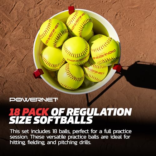 PowerNet Softball Batting Practice Equipment - Bucket of 11" & 12" Softballs, Weighted & Flexi Balls, Crushers
