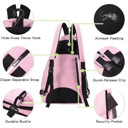 Pickleball Bag for Women Men Pickle Ball Backpack,Adjustable Sling Bag/Backpack for Tennis & Pickleball - color: Pink