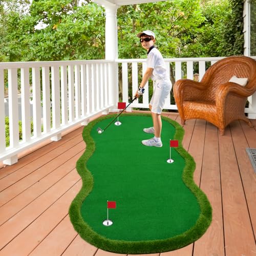 Nice C Putting Green Indoor, Putting Green, Golf Simulators for Home, Golf Putting Mat, Putting Mat Putting Green Outdoor, Challenge Putting Cup, 3 Holes, Flags, and Slope - style: Shaped 5 x 10 Ft Green