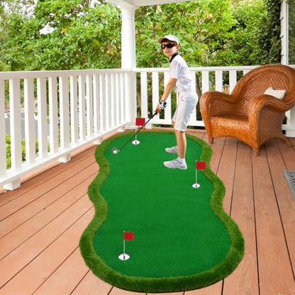 Nice C Putting Green Indoor, Putting Green, Golf Simulators for Home, Golf Putting Mat, Putting Mat Putting Green Outdoor, Challenge Putting Cup, 3 Holes, Flags, and Slope - style: Shaped 5 x 10 Ft Green