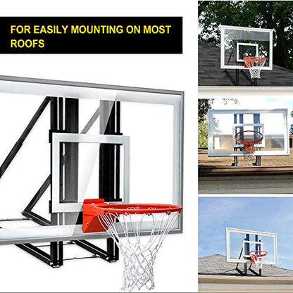 Garage Roof Mounted Basketball Hoop System , 48 / 60 Inch Clear Backboard , Durable Steel Bracket and Heavy Duty Breakaway Rim Combo Fit Most Slanting Roofs - size: 60 inch backboard