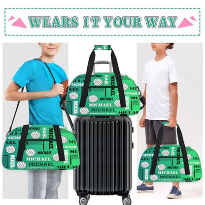Custom Volleyball Gym Bag Duffel Bag for Women Men, Personalized Name Sport Bag Overnight Bags Customized Travel Weekender Bag, Green Blue - color: Green Blue