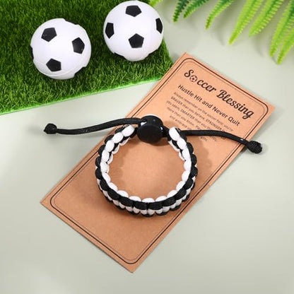 12 Set Sports Bracelets Party Favors with Inspirational Card Adjustable Braided Bracelet Sport Accessories Birthday Gifts Bulk Team Gifts for Women Men Team Players Coach