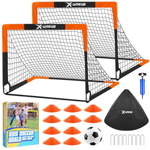 Kids Soccer Goals for Backyard Set of 2, 4 x 3 ft/6 x 4 Toddler Soccer Goal Training Equipment with Soccer Ball, Cones, Pop Up Soccer Net for Kids Age 3-5 4-6 6-8 8-12 10-12 Outdoor Games Sports Gifts - color: Orange Black, style: 4' x 3'