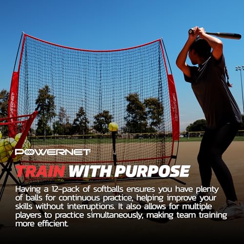 PowerNet Softball Batting Practice Equipment - Bucket of 11" & 12" Softballs, Weighted & Flexi Balls, Crushers