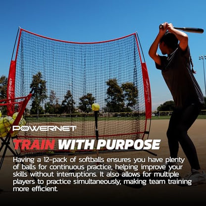 PowerNet Softball Batting Practice Equipment - Bucket of 11" & 12" Softballs, Weighted & Flexi Balls, Crushers