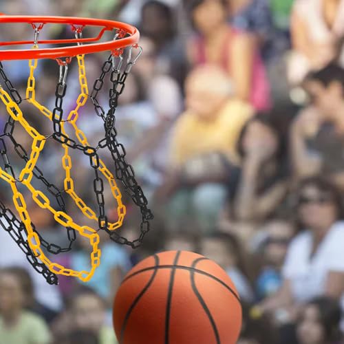Basketball Net Replacement Heavy Duty,Resin Material, Anti-Rust Use Indoor Outdoor Standard 12-Ring Basketball Hoop - style: Black/Yellow