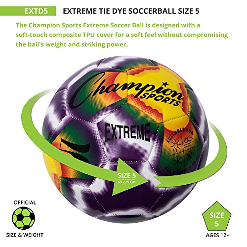 Champion Sports Extreme Tie-Dye Soccer Ball – Durable All-Weather Soccer Ball for Kids, Youth & Adults – Sizes 3, 4, 5 - size: Size 5