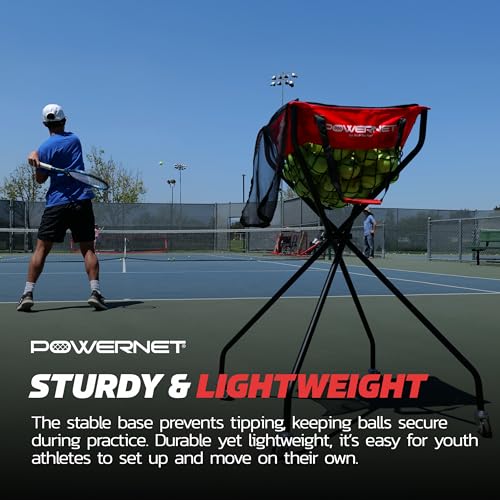 PowerNet Baseball Softball Portable Ball Caddy, Holds Bucket of Baseballs, Softballs, Tennis Balls, Use During Batting Practice Training and Drills - color: Red/Black, style: Wheeled Court Caddy