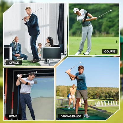 5-in-1 Retractable Golf Swing Trainer – Right/Left-Handed Golf Training Aid with Arm Band Swing Mechanics for Beginners & Tempo Training for Advanced, Click Feedback, Arm Connection