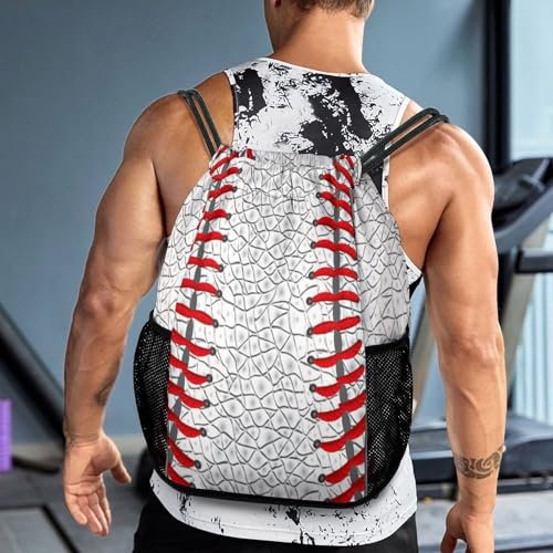 Baseball Drawstring Backpack Gym Bag With Shoe Compartment String Bag Sport Beach Swimming Sackpack For Women Men - color: Baseball