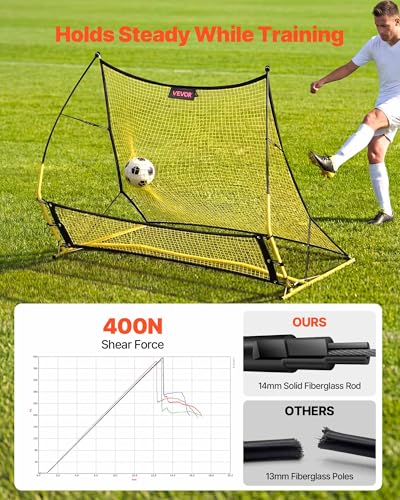 VEVOR Upgrated Soccer Rebounder Net, 2-in-1 Soccer Goal Rebounder, Thickened Fiberglass Poles Iron Pipe for Team Solo Control, Passing Practice, Easy Setup Ball Training Equipment for Teens & Adults